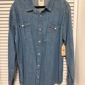 Levi's men’s XXL pearl snap denim western shirt, soft, NWT